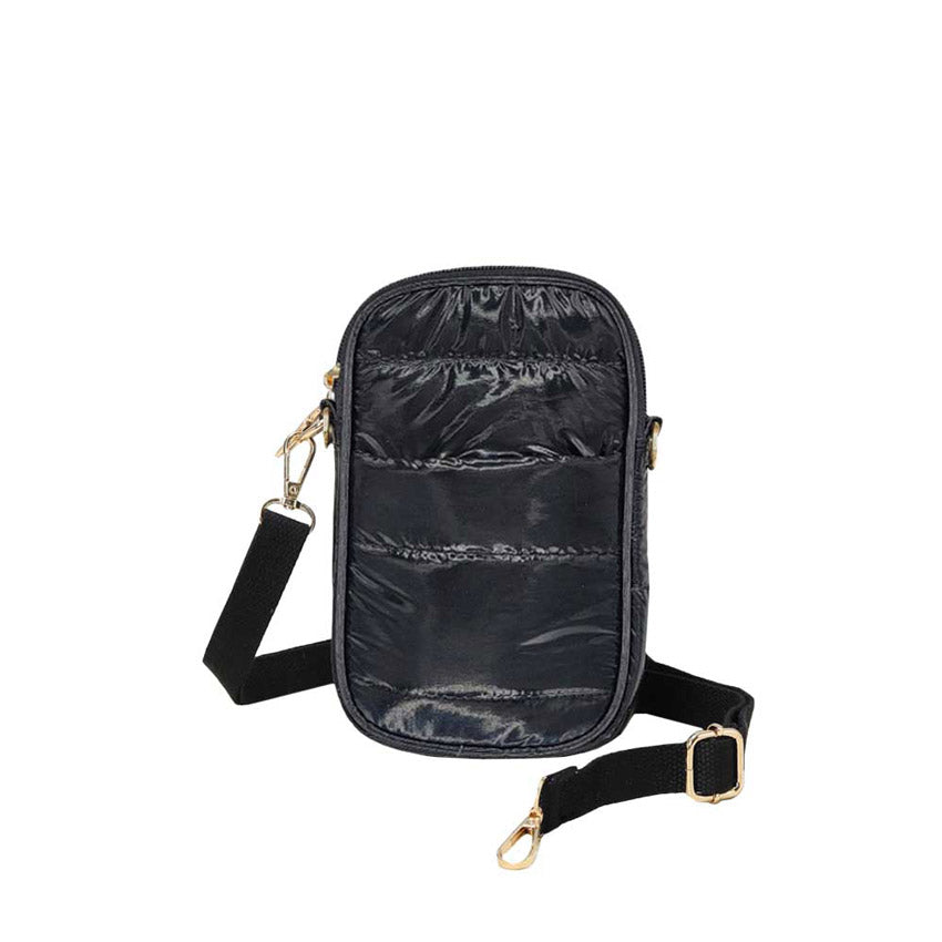 Black Glossy Puffer Rectangle Crossbody Bag, This puffer fashion crossbody features one front slip pocket and one inside slip pocket, and a secured zipper closure at the top, this bag will be your new go-to! These beautiful and trendy Crossbody bags have adjustable and detachable hand straps that make your life more comfortable.