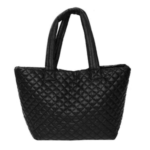 Black Quilted Padded Puffer Tote Bag, has plenty of room to carry all your handy items with ease. Trendy and beautiful bag that amps up your outlook while carrying. Great for different activities including quick getaways, holidays, Shopping, beach, or even going outdoors! This tote bag features a top zipper closure for security that makes your life easier and trendier. Its catchy and awesome appurtenance drags everyone's attraction to you.