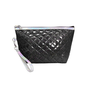 Black Quilted Shiny Puffer Pouch Bag, small colorful shiny puffer pouch bag, perfect for money, credit cards, keys or coins, comes with a wristlet for easy carrying, light and simple. Put it in your bag and find it quickly with it's bright colors. Great for running small errands while keeping your hands free. 