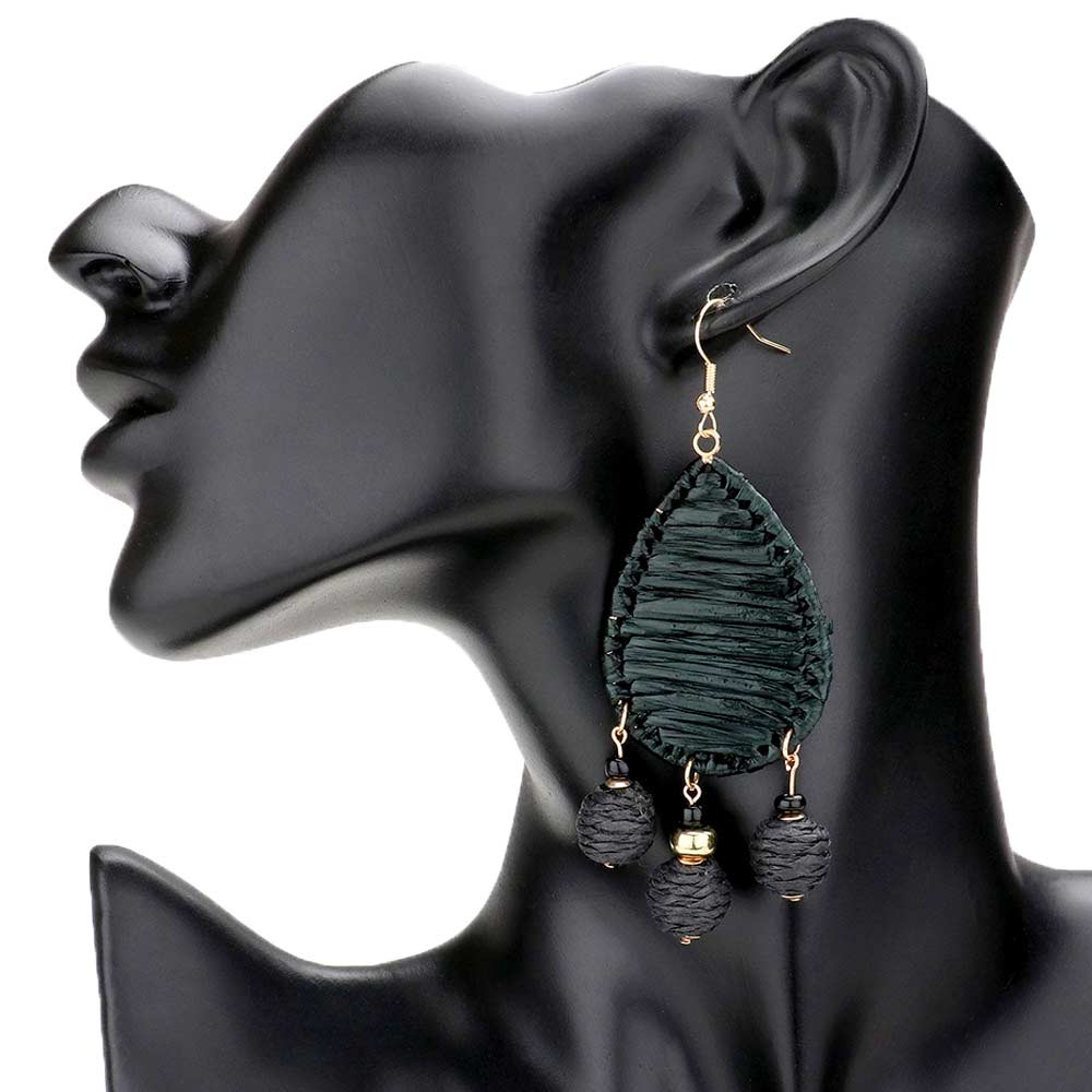 Black Raffia Wrapped Teardrop Triple Ball Link Dangle Earrings, get a pair as a gift to express your love for your mom, daughter, wife, sister, aunt, niece, best friend, or girlfriend, or just for you on birthdays, Mother’s Day, Anniversary, Holiday, Christmas, Parties, etc.