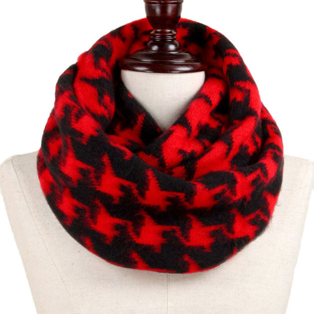 Black Red Houndstooth Wooly Infinity Scarf, Accent your look with this soft, highly versatile scarf. Great for daily wear in the cold winter to protect you against chill, classic infinity-style scarf & amps up the glamour with plush material that feels amazing snuggled up against your cheeks.