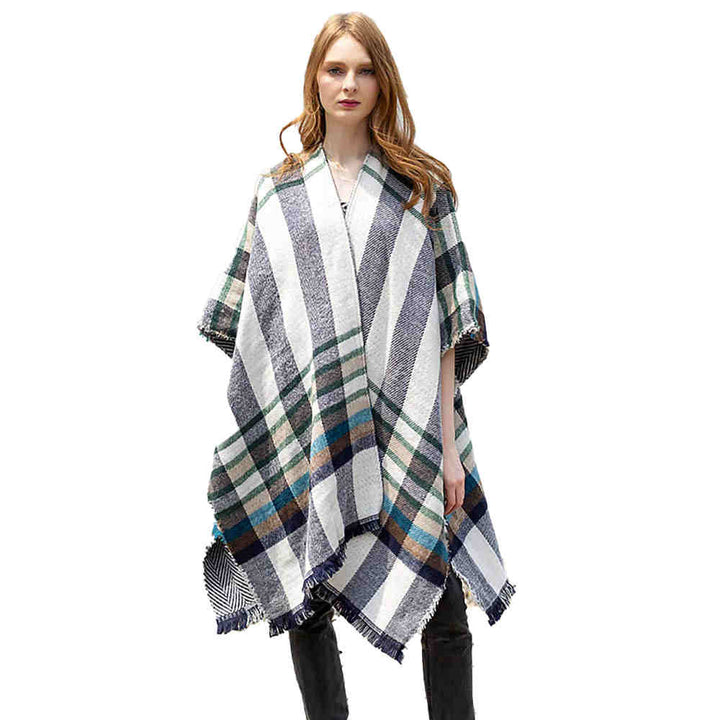 Reversible Plaid Check Patterned Poncho, the perfect accessory, luxurious, trendy, super soft chic capelet, keeps you warm & toasty. You can throw it on over so many pieces elevating any casual outfit! Perfect Gift Birthday, Holiday, Christmas, Anniversary, Wife, Mom, Special Occasion