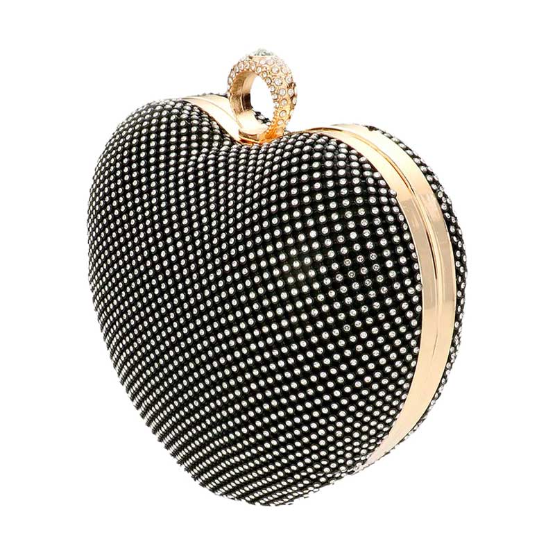 Black Rhinestone Embellished Heart Evening Clutch Crossbody Bag, is the perfect choice to carry on the special occasion with your handy stuff. It is lightweight and easy to carry throughout the whole day. You'll look like the ultimate fashionista while carrying this Heart-themed Rhinestone Crossbody Evening Bag. This stunning Clutch bag is perfect for weddings, parties, evenings, cocktail parties, wedding showers, receptions, proms, etc.