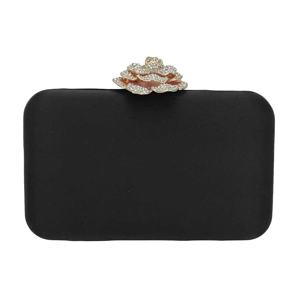 Black Rhinestone Pave Rose Clasp Evening Clutch Bag, This high-quality Evening Clutch Bag is both unique and stylish. Take your look from bland to glam with the bold attitude of this embellished clutch. Perfect for lipstick, money, credit cards, keys or coins and many more things, light and gorgeous. Suitable for weekends, weddings, evening parties, cocktail various parties, night out or any special occasions and so on.
