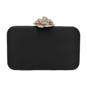 Black Rhinestone Pave Rose Clasp Evening Clutch Bag, This high-quality Evening Clutch Bag is both unique and stylish. Take your look from bland to glam with the bold attitude of this embellished clutch. Perfect for lipstick, money, credit cards, keys or coins and many more things, light and gorgeous. Suitable for weekends, weddings, evening parties, cocktail various parties, night out or any special occasions and so on.