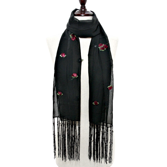Black Ribbon Flower Accented Scarf, Accent your look with this soft, highly versatile scarf. Great for daily wear in the cold winter to protect you against a chill, classic infinity-style scarf It'll definitely become a favorite in your accessories collection. Perfect Gift for Wife, Mom, Holiday, or Valentine's Day Gift, etc