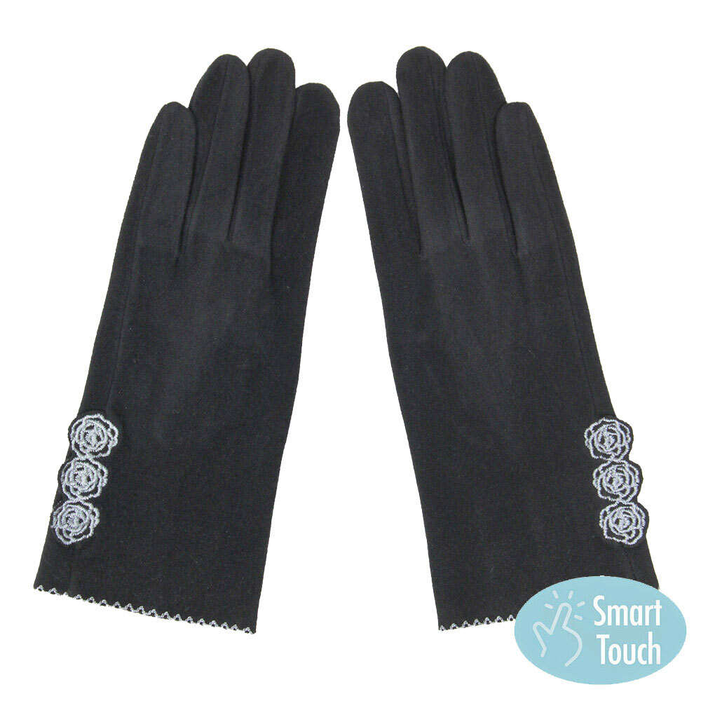 Black Embroidery Rose Flower Pattern Floral Warm Smart Touch Tech Gloves, gives your look so much eye-catching texture w cool design, a cozy feel, fashionable, attractive, cute looking in winter season, these warm accessories allow you to use your phones. Perfect Birthday Gift, Valentine's Day Gift, Anniversary Gift.