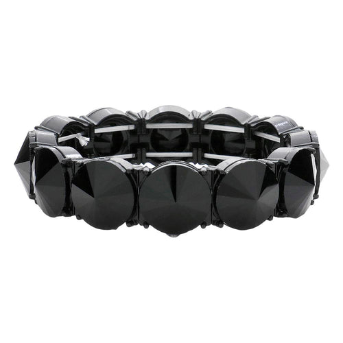Round Stone Stretch Evening Bracelet - Jet Black