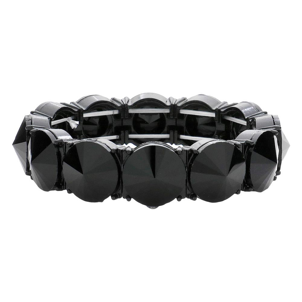 Jet Black Round Stone Stretch Evening Bracelet, These gorgeous stone pieces will show your class on any special occasion. Eye-catching sparkle, the sophisticated look you have been craving for! This Stone evening bracelet sparkles all around with its surrounding round stones, the stylish stretch bracelet that is easy to put on, and take off, and comfortable to wear. It looks so pretty, bright, and elegant on any special occasion. 