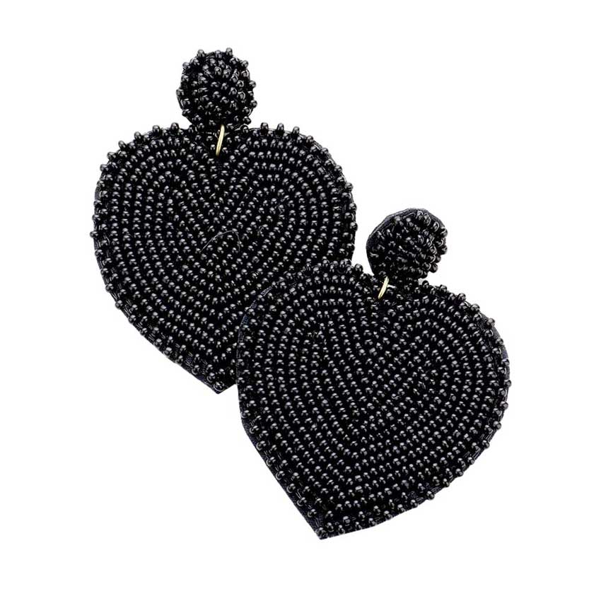 Black Seed Bead Heart Dangle Earrings, Take your love for statement accessorizing to a new level of affection with the heart dangle earrings. Accent all your sundresses with the extra fun vibrant color handmade beaded heart earrings, which are crafted with high-quality seed beads with elaborate handwoven knit by Artisans. Wear these gorgeous earrings to make you stand out from the crowd & show your trendy choice.