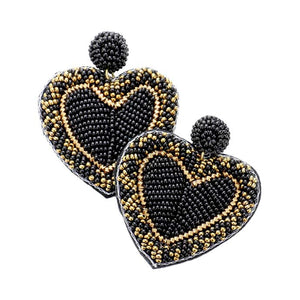 Black Seed Bead Heart Earrings,  Wear these gorgeous earrings to make you stand out from the crowd & show your trendy choice. The beautifully crafted design adds a gorgeous glow to any outfit. Put on a pop of color to complete your ensemble in perfect style. These Heart-themed earrings are perfect for adding just the right amount of shimmer & shine. Perfect for Birthday Gifts, Anniversary gifts, Mother's Day Gifts, Graduation gifts, and Valentine's Day gifts. Stay unique & beautiful!