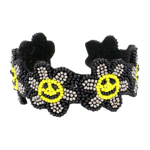 Black Seed Beaded Smile Flower Cuff Bracelet, jewelry that fits your lifestyle, adding a pop of pretty color. Enhance your  your attire with this vibrant beautiful modish smile flower cuff bracelet. Goes with any of your casual outfits and Adds something extra special. Great gift idea for Birthday, Mothers day, Friendship Day or any other special day.