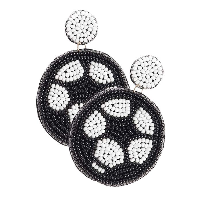 Black Seed Beaded Soccer Dangle Earrings, Stylish and fashionable to cheer up your favorite Soccer team and to make you stand out from the crowd. These simple lovely sports-themed earrings are the ultimate way to elevate your style while adding a touch of sophistication to your look. It is a subtle way to inspire others and keep your chic style. Suitable for everyday life, dance, birthdays, Valentine's Day, Christmas, and Mother's Day and can be gifted to those who love sports. Stay sporty & beautiful!
