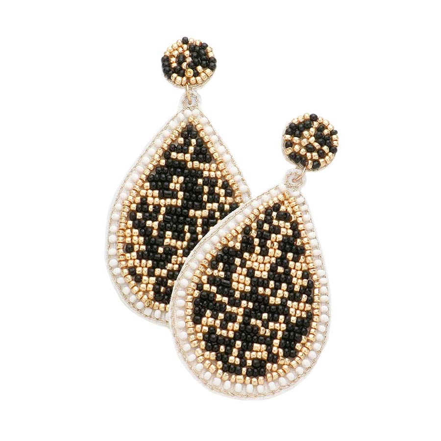 Black Seed Beaded Teardrop Dangle Earrings, Fashionable beaded Dangle earrings for women are designed into a geometric teardrop shape. They are the perfect addition to your earrings collection. You will absolutely love these beaded earrings! They are exactly what you were looking for; This jewelry is just the right accessory to finish off any outfit. 