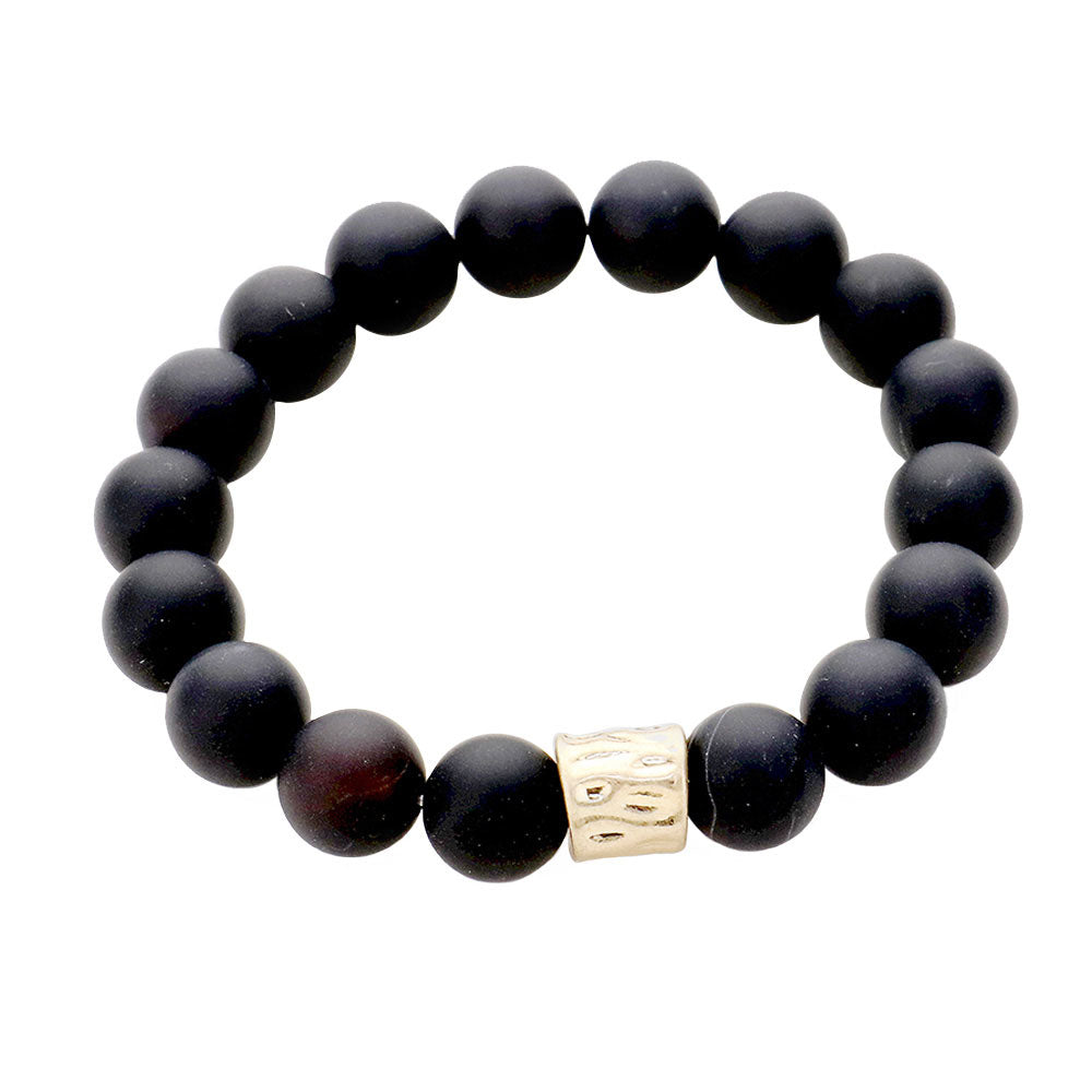 Black Semi precious stone beaded stretch bracelet, Look like the ultimate fashionista with these stretch bracelet! this stunning stone beaded bracelet can light up any outfit, and make you feel absolutely flawless. Fabulous fashion and sleek style adds a pop of pretty color to your attire, coordinate with any ensemble from business casual to everyday wear.