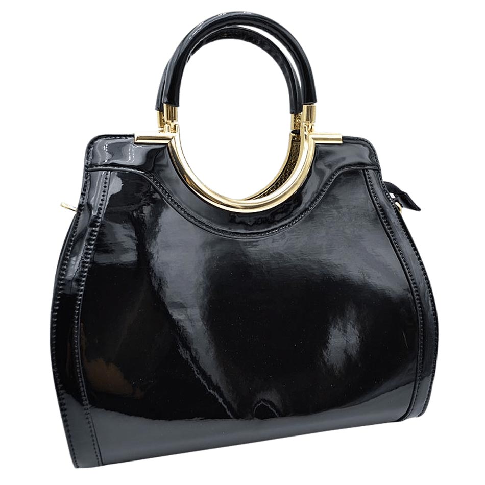 Black Patent Leather Purse Large Hobo Bag Ladies Handbag 