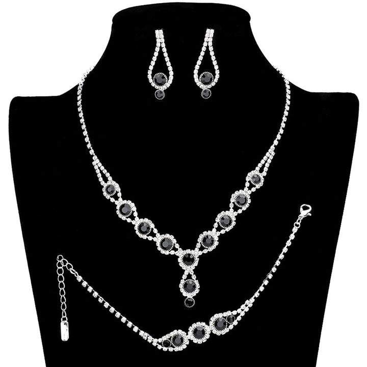 Black Silver 3PCS Rhinestone Bubble Necklace Jewelry Set, These glamorous Rhinestone Bubble jewelry sets will show your perfect beauty & class on any special occasion. The elegance of these rhinestones goes unmatched. Great for wearing at a party! Perfect for adding just the right amount of glamour and sophistication to important occasions. These classy Rhinestone Bubble Jewelry Sets are perfect for parties, Weddings, and Evenings.