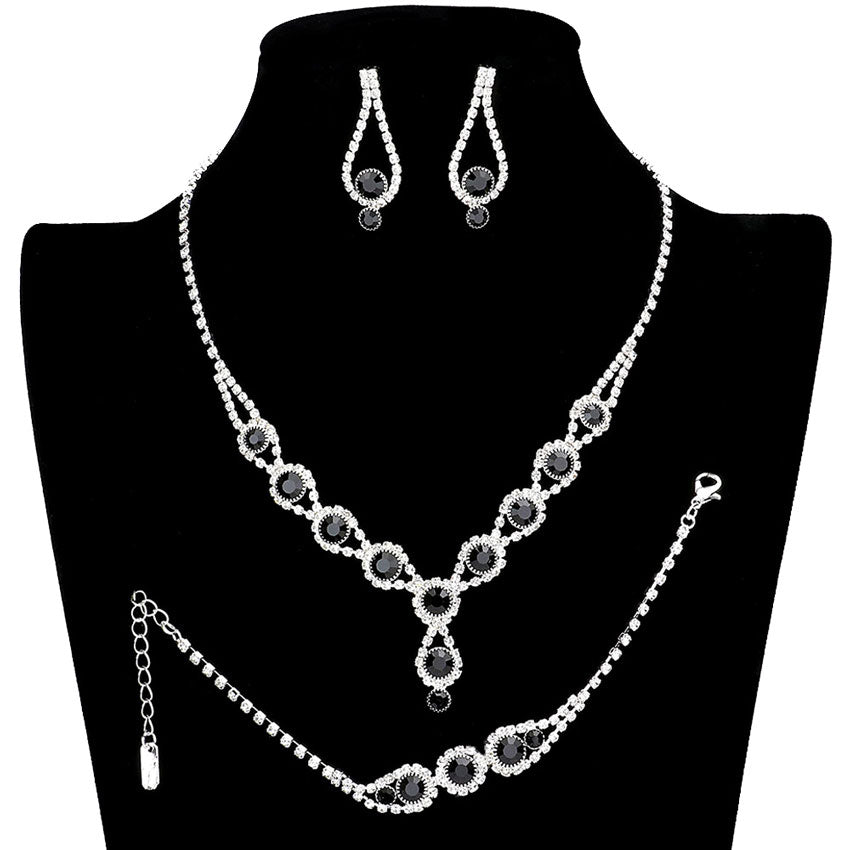Black Silver 3PCS Rhinestone Bubble Necklace Jewelry Set, These glamorous Rhinestone Bubble jewelry sets will show your perfect beauty & class on any special occasion. The elegance of these rhinestones goes unmatched. Great for wearing at a party! Perfect for adding just the right amount of glamour and sophistication to important occasions. These classy Rhinestone Bubble Jewelry Sets are perfect for parties, Weddings, and Evenings.