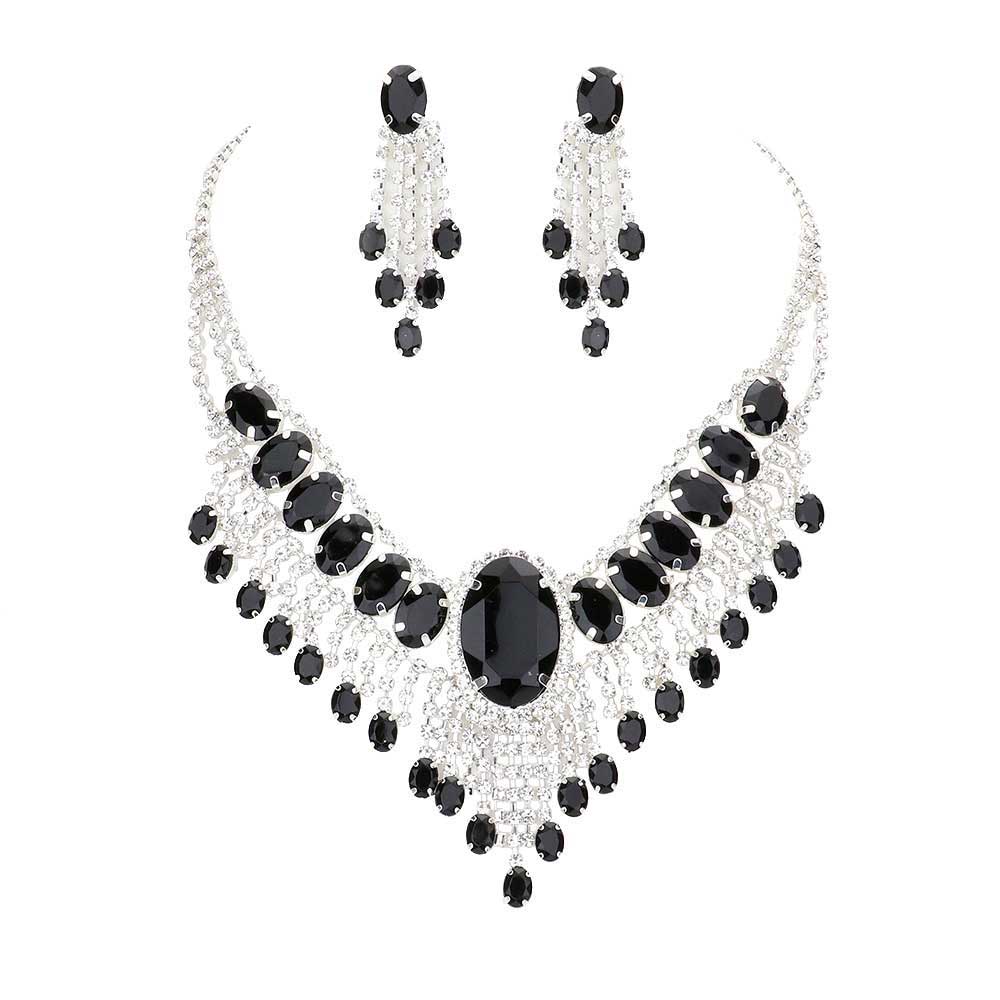 Black Silver Glass Stone Ephemeral Wings Necklace, Glass Statement stunning jewelry set will sparkle all night long making you shine out like a diamond. Make a stylish addition to your fashion necklace and jewelry collection. put on a pop of color to complete your ensemble. perfect for a night out on the town or a black tie party, Perfect Gift, Birthday, Anniversary, Prom, Mother's Day Gift, Wedding, Bridesmaid etc.