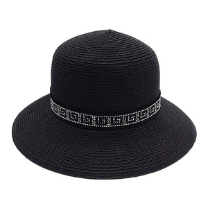 Black Silver Greek Pattern Band Straw Sun Hat, Before running out the door into the air, you’ll want to reach for these summer greek pattern hats to keep you incredibly relaxed as a great hat can keep you cool and comfortable even when the sun is high in the sky. 