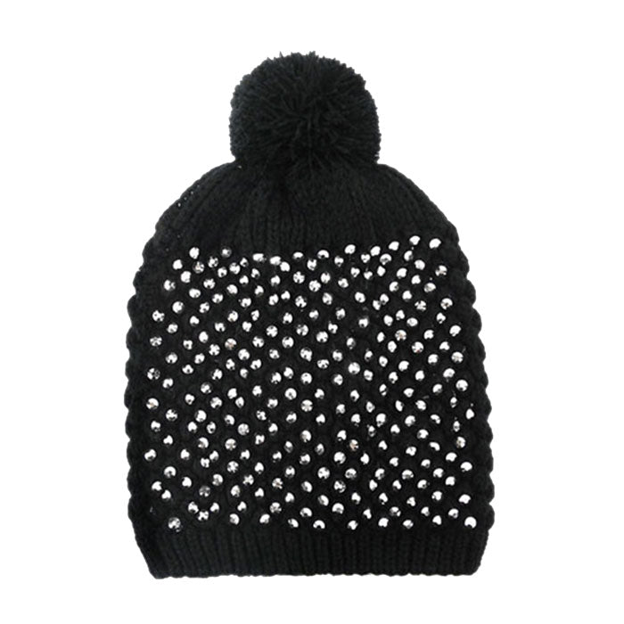 Black Silver Studded Acrylic Pom Beanie Hats, Accessorize the fun way with this pom pom beanie hat, the autumnal touch you need to finish your outfit in style. Awesome winter gift accessory! Perfect Gift Birthday, Christmas, Holiday, Anniversary, Valentine’s Day, Loved One.