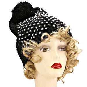 Black Silver Studded Acrylic Pom Beanie Hats, Accessorize the fun way with this pom pom beanie hat, the autumnal touch you need to finish your outfit in style. Awesome winter gift accessory! Perfect Gift Birthday, Christmas, Holiday, Anniversary, Valentine’s Day, Loved One.