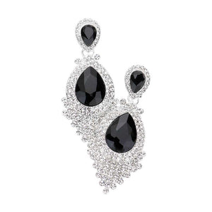 Black Silver Teardrop Stone Accented Dangle Evening Earrings, Beautifully crafted design adds a gorgeous glow to any outfit. Jewelry that fits your lifestyle! luminous Teardrop Stone and sparkling rhinestones give these stunning earrings an elegant look. Perfect Birthday Gift, Anniversary Gift, Mother's Day Gift, Graduation Gift, Prom Jewelry, Just Because Gift, Thank you Gift.