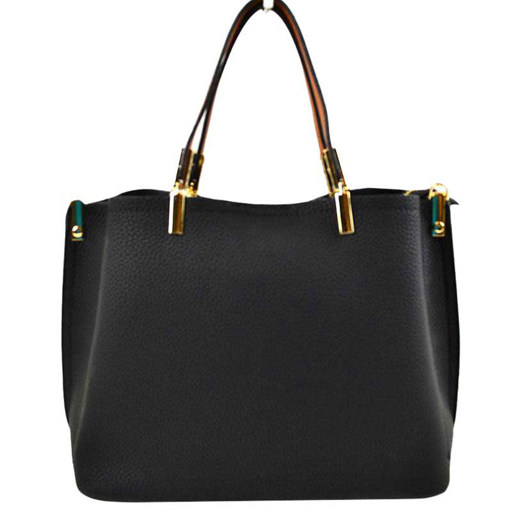 Black Simpler Times Bucket Crossbody Bags For Women. A great everyday casual shoulder bag composed of Faux leather. A simple design with subtle gold hardware details on the closure.  Magnetic snap closure for an inner zipper pouch opening spacious to hold your phone, wallet, and other essentials securely.