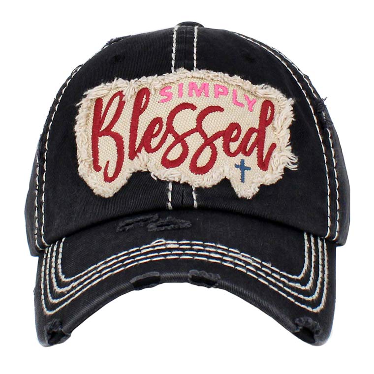 Black Simply Blessed Vintage Baseball Cap, A beautiful & cool religious-themed vintage cap that will not only save a bad hair day but also amps up your beauty to a greater extent. This Simply Blessed message embroidered baseball hat is made for you. It's fully adjustable and easy to wear in the perfect style! Perfect to keep your hair away from your face while exercising, running, playing tennis, or just taking a walk outside.