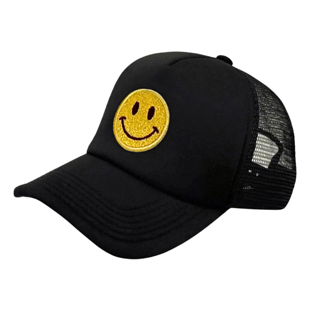 Black Smile Accented Mesh Back Baseball Cap, features an embroidered smile face patch on the front, bringing a smile to everyone you pass by and showing your kindness to others. These are Perfect Birthday gifts, Anniversary gifts, Mother's Day gifts, Graduation gifts, Valentine's Day gifts, or any occasion.