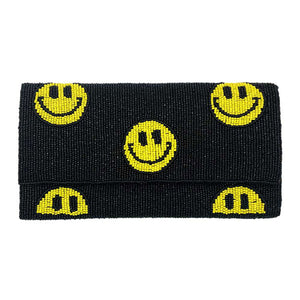 Black Smile Patterned Seed Beaded Clutch Crossbody Bag. Be the ultimate fashionista carrying this trendy  Seed Beaded clutch bag! great for when you need something small to carry or drop in your bag. perfect for the festive season, embrace the occasion  spirit with these seed beaded bag, these pretty tiny gift Crossbody Bags are sure to bring a smile to your face.