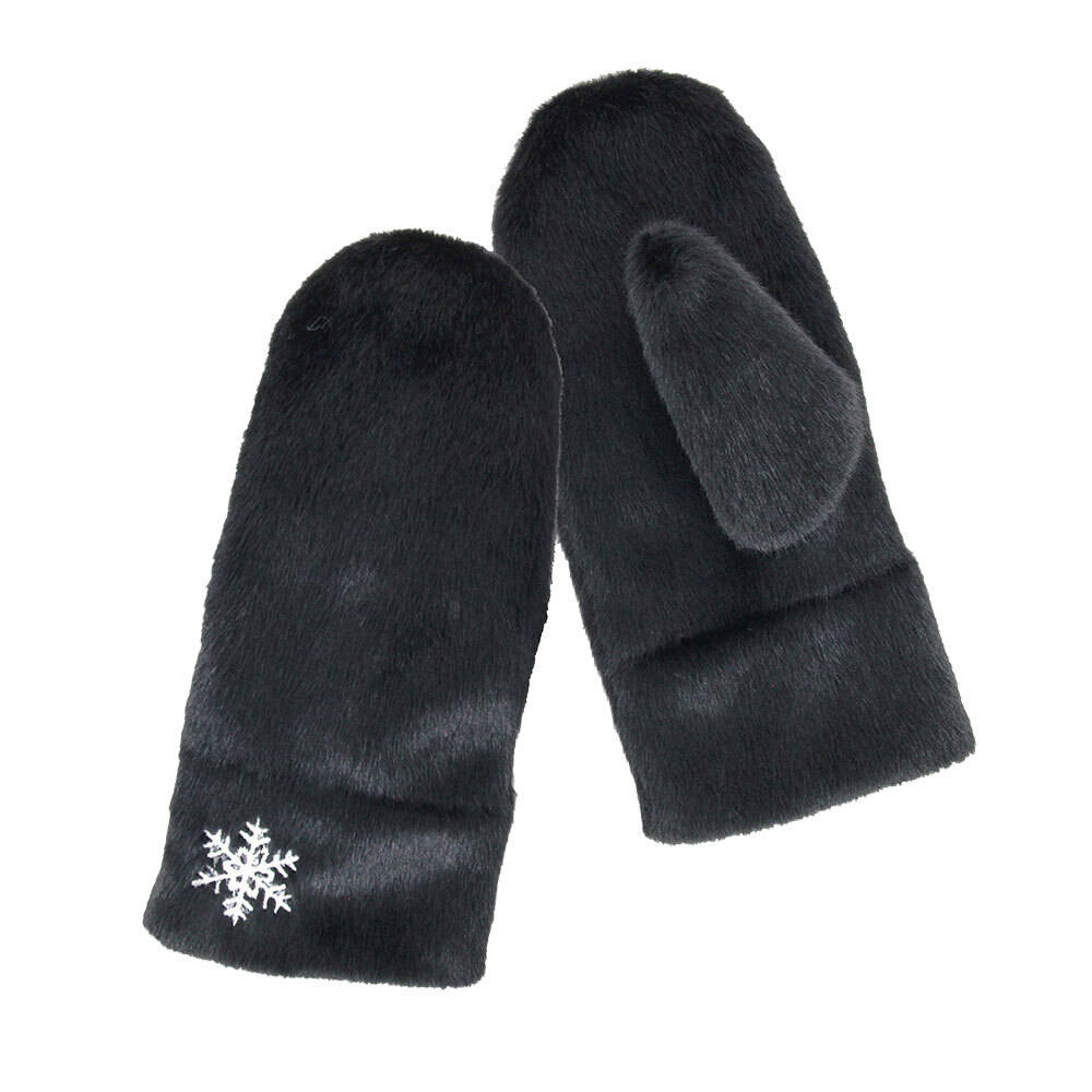 Black Snowflake Accented Super Soft Faux Fur Mitten Gloves Mitts warm & cozy mittens will protect you from the wintry weather. Comfortable, soft faux fur & cable knit, finished with a hint of stretch for comfort & flexibility. Perfect Gift Birthday, Christmas, Stocking Stuffer, Anniversary, Loved One