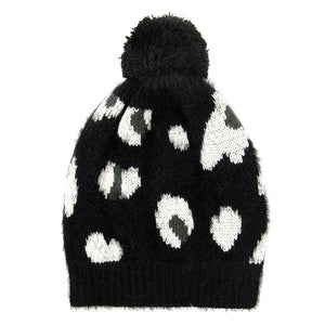 Black Soft Fuzzy Leopard Print Beanie Hat With Pom Pom, before running out the door into the cool air, you’ll want to reach for this toasty beanie to keep you incrediblywarm. Accessorize the fun way with this faux fur pom pom hat, these leopard themed beanie hat have the autumnal touch you need to finish your outfit in style. Awesome winter gift accessory! Perfect Gift Birthday, Christmas, Stocking Stuffer, Secret Santa, Holiday, Anniversary, Valentine's Day, Loved One.