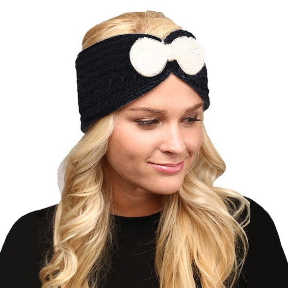 Black Soft Knit Accented Plush Bow Detailed Warm Winter Headband Ear Warmer, soft & fuzzy ear warmer headband will shield your ears from wintry cold weather ensures all day comfort, shimmery headband creates trendy look, toasty & fashionable. Perfect Gift Birthday, Holiday, Christmas, Stocking Stuffer, Anniversary, Loved One