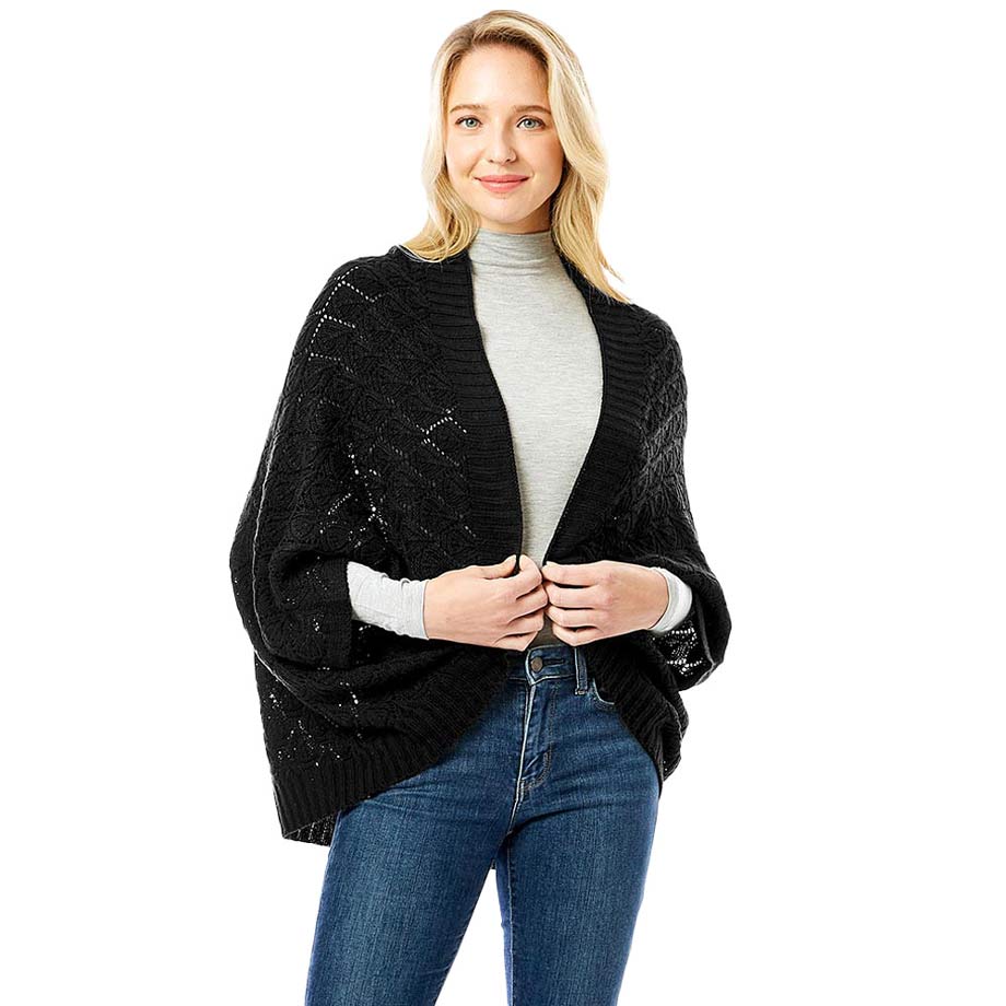 Black Soft Patterned Crochet Shrug, is complete protection from cold weather and chill that fits with any of your outfits easily. Different color variation makes it more attractive. It's easy to put on and off. This soft patterned shrug gives you a unique yet beautiful look. It ensures your upper body keeps perfectly toasty when the temperatures drop.