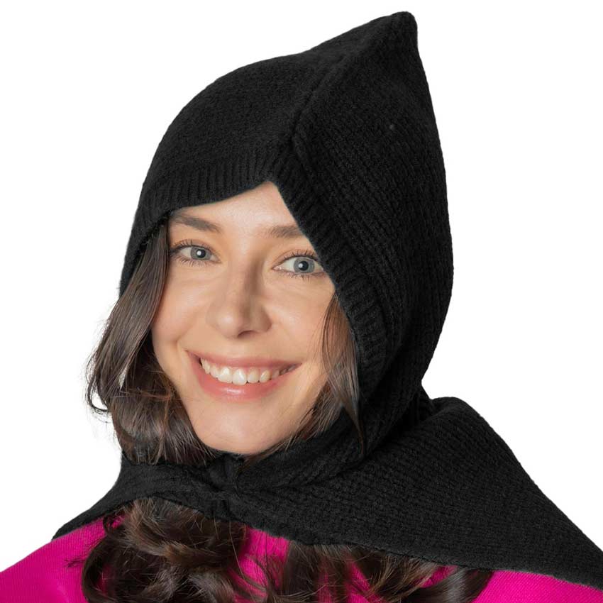 Black Solid Color Snood Hat, This classic snood will provide warmth in the winter. Comfortable and lightweight made with breathable fabric. The Gaiter is shaped to fit around collars and has a neck cord with toggle to ensure a comfortable fit. Fabulous and stylish knitting pattern for an all-in-one hat and snood. A hat and snood will become a favorite accessory in cold weather for every day indoor and outer. The set will be a good gift for your loved ones. Care!