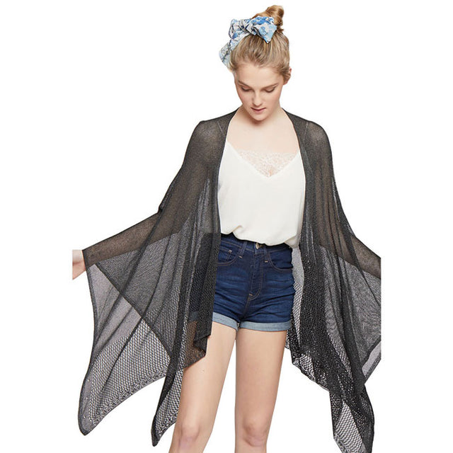 Black Solid Knitted Mesh Trimmed Ruana , the perfect accessory, luxurious, trendy, super soft chic capelet, keeps you warm and toasty. You can throw it on over so many pieces elevating any casual outfit! Perfect Gift for Wife, Mom, Birthday, Holiday, Christmas, Anniversary, Fun Night Out