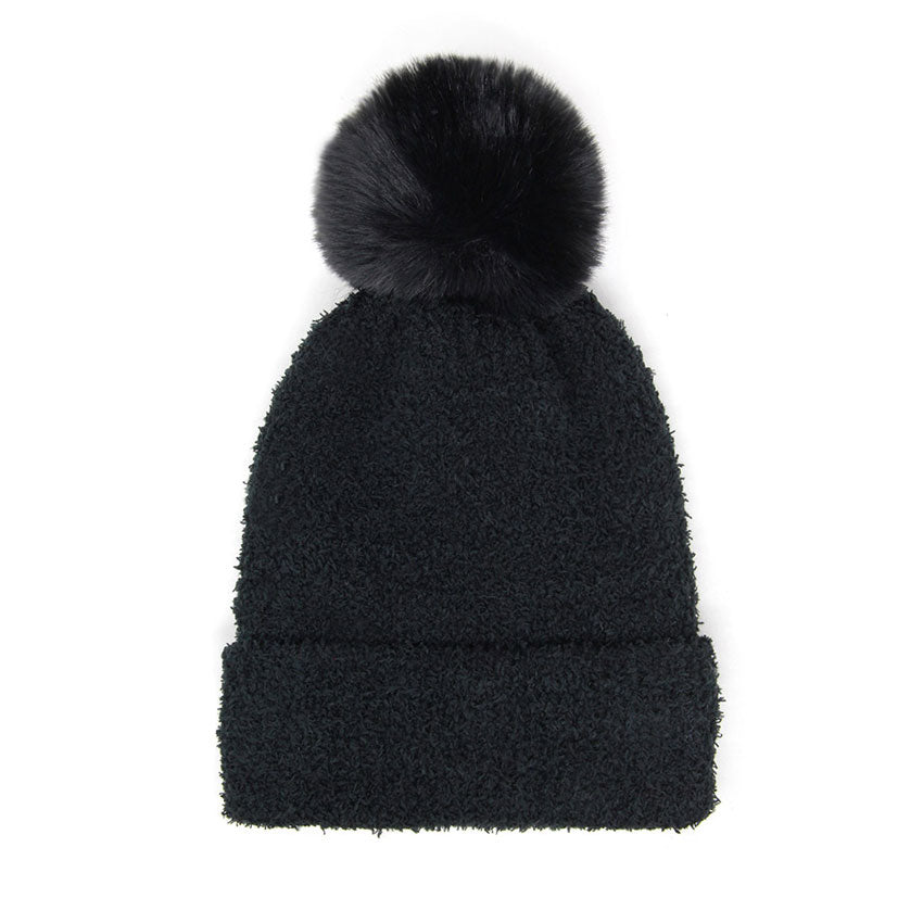 Black Solid Pom Pom Soft Fluffy Beanie Hat. Before running out the door into the cool air, you’ll want to reach for these toasty beanie hats to keep your hands incredibly warm. Accessorize the fun way with these beanie hats, it's the autumnal touch you need to finish your outfit in style. Awesome winter gift accessory!