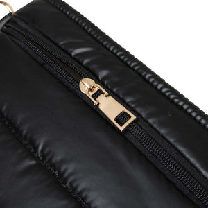 Black Glossy Solid Puffer Crossbody Bag, Complete the look of any outfit on all occasions with this Shiny Puffer Crossbody Bag. This Puffer bag offers enough room for your essentials. With a One Front Zipper Pocket, One Back Zipper Pocket, and a Zipper closure at the top, this bag will be your new go-to! The zipper closure design ensures the safety of your property. The widened shoulder straps increase comfort and reduce the pressure on the shoulder. 