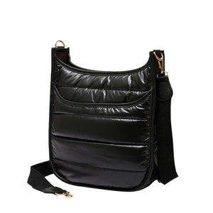 Black Solid Quilted Shiny Puffer Crossbody Bag, Complete the look of any outfit on all occasions with this Shiny Puffer Crossbody. It offers enough room for your essentials. With a One Inside Zipper Pocket, three two inside slip pockets and a secured Magnetic Closure at the top, this bag will be your new go to! Casual Easy style using for: Work, School, Excursion, Going out, Shopping, Party, etc.