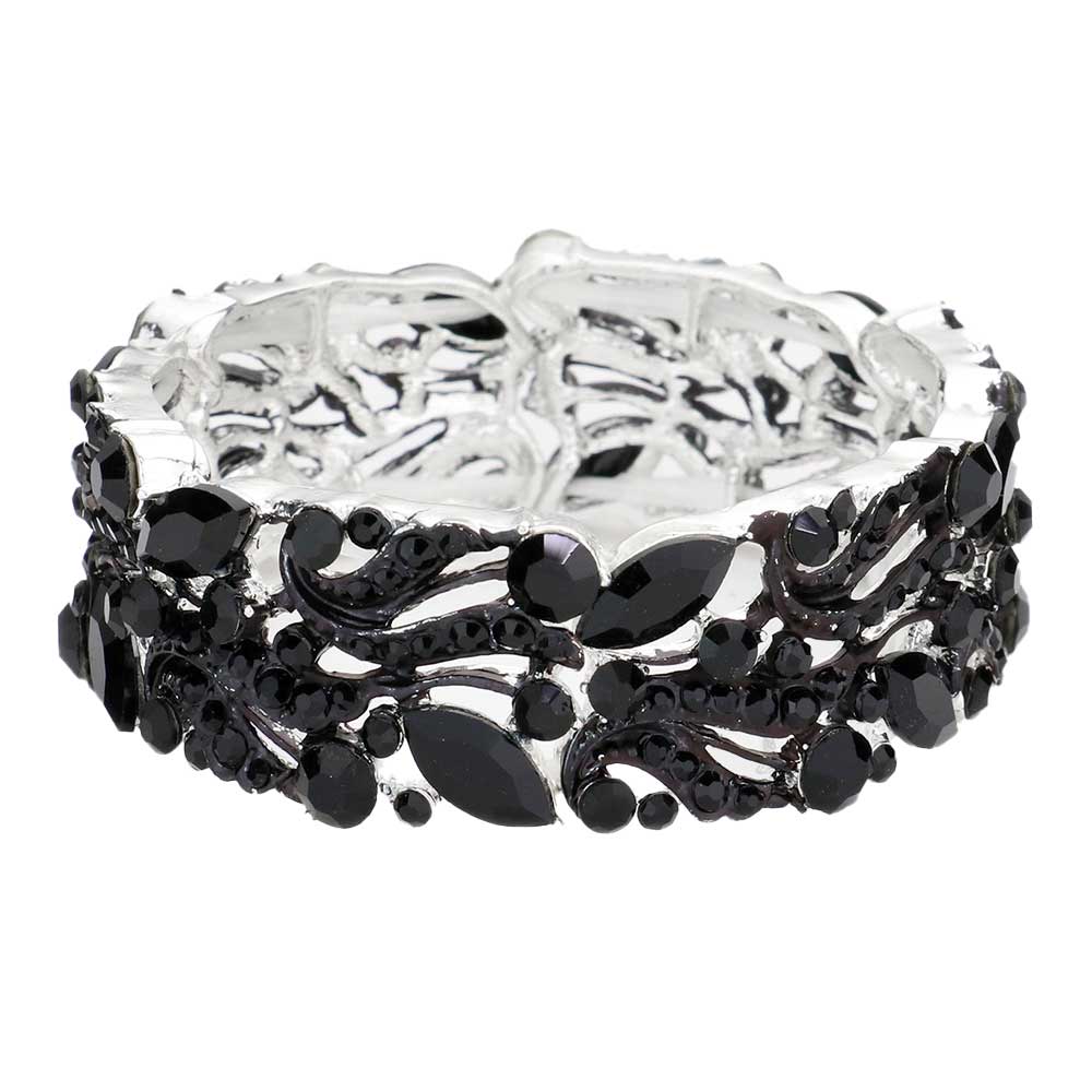 Black Stone Embellished Stretch Evening Bracelet, Get ready with this stone embellished stretch bracelets, Beautifully crafted design adds a gorgeous glow to any outfit. Eye-catching sparkle, sophisticated look you have been craving for! Adds a pop of pretty color to your attire, Jewelry that fits your lifestyle! Awesome gift for birthday, Anniversary, Valentine’s Day or any special occasion.