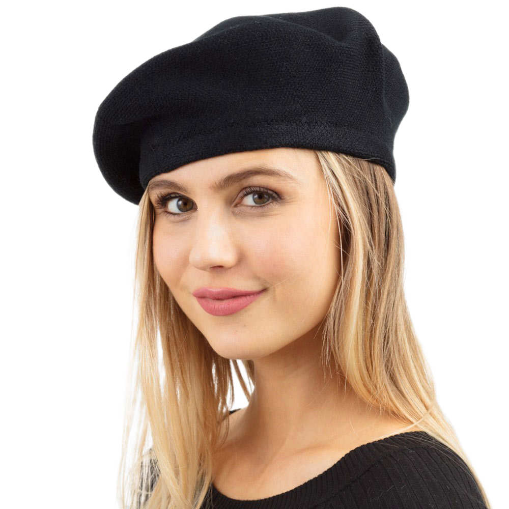 Black Trendy Fashionable Winter Stretchy Solid Beret Hat, this Women Beret Hat Solid Color Stretchy Beret Cap doubles as a rain hat and is snug on the head and stays on well. It will work well to keep the rain off the head and out of the eyes and also the back of the neck. Wear it to lend a modern liveliness above a raincoat on trans-seasonal days in the city.