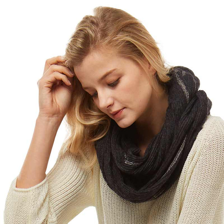 Black Stripe Textured Boucle Infinity Scarf, makes your beauty more enriched with a classy look. Great to wear daily in the cold winter to protect you against the chill. It amps up the glamour with a plush material that feels amazing snuggled up against your cheeks. It gives a lot of options to dress up your attire. It goes well with any outfit from jeans and a tee to work trousers and a sweater.