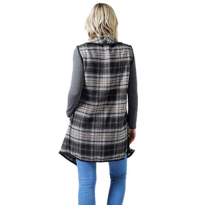 Black Stylish Plaid Check Vest With Pocket, the perfect accessory for this winter and cold days out. It's a luxurious, trendy, super soft chic capelet that enriches your beauty to a greater extent. It keeps you warm and toasty on cold days. You can throw it on over so many pieces elevating any casual outfit! Perfect Gift for Wife, Mom, Birthday, Holiday, Christmas, Anniversary, Fun Night Out. Live with style!