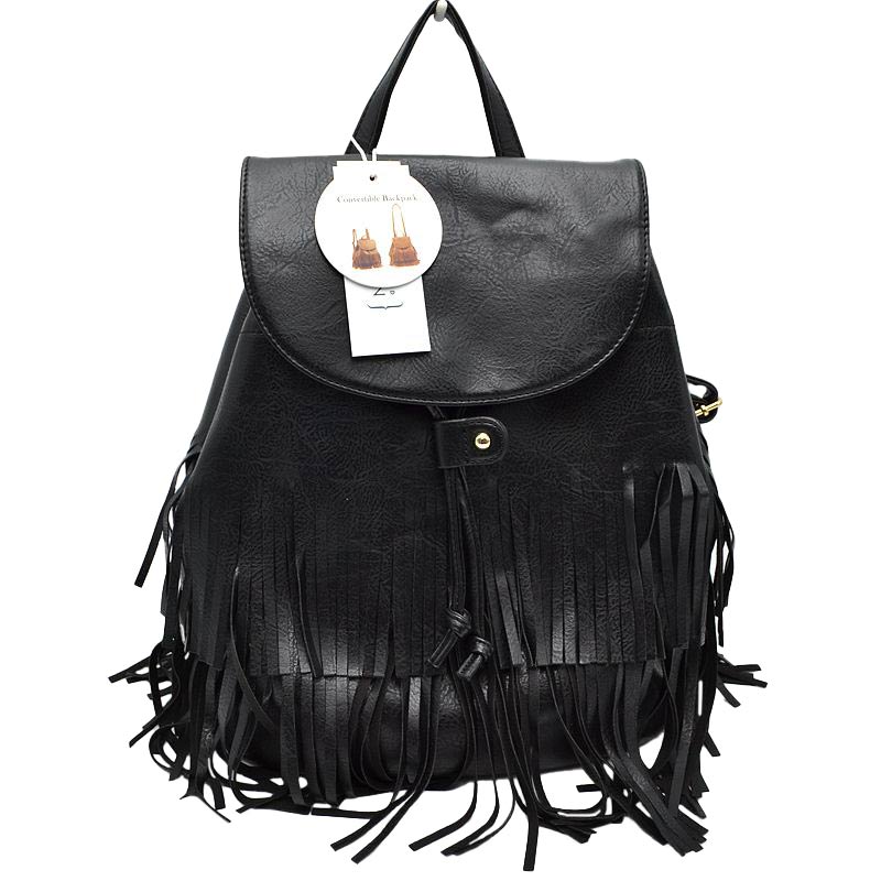 Black Stylish Vegan Leather Fringe Backpack, is a high-quality vegan leather fringe backpack that enriches your fashion and represent your trendy choice. Wherever you go for travelling, tour, day out, picnic etc, it's the best accessory for carrying all necessary stuff in one place conveniently to be hands-free. It's highly durable, large size and nicely designed with fringe that drags out the real beauty. One will be able to carry through the whole day that a student needs the most.