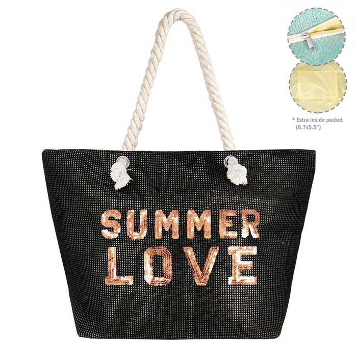 Pink Summer Love Message Glitz Beach Tote Bag, Whether you are out shopping, going to the pool or beach, this tote bag is the perfect accessory. Spacious enough for carrying all of your essentials. Perfect as a beach bag to carry foods, drinks, towels, swimsuit, toys, flip flops, sun screen and more. Gift idea for your loving one!