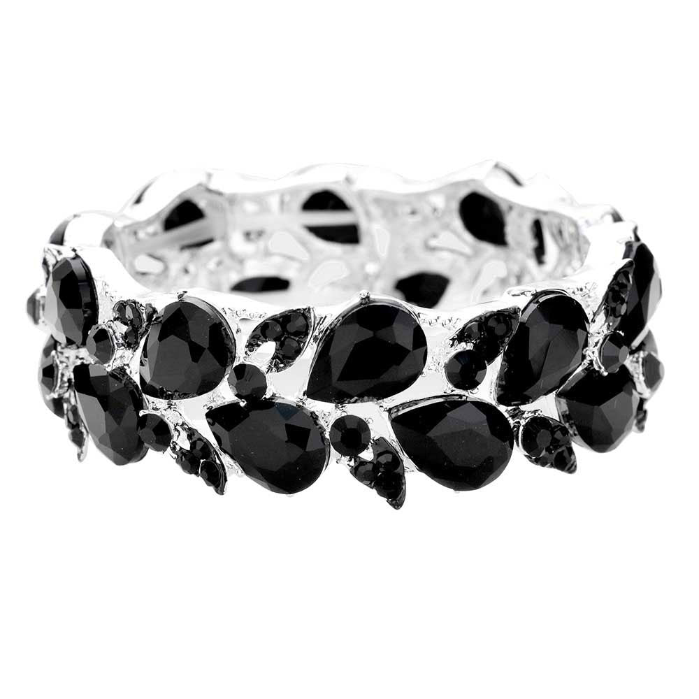 Black TearDrop Crystal Leaf Stretch Bracelet. Get ready with this Bracelet, put on a pop of color to complete your ensemble. Beautifully crafted design adds a gorgeous glow to any outfit. Jewelry that fits your lifestyle! Perfect Birthday Gift, Anniversary Gift, Mother's Day Gift, Anniversary Gift, Graduation Gift, Prom Jewelry, Just Because Gift, Thank you Gift.