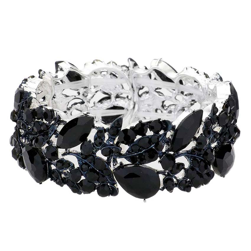 Black Teardrop Marquise Stone Cluster Stretch Evening Bracelet, These gorgeous marquise stone pieces will show your class on any special occasion. Eye-catching sparkle, the sophisticated look you have been craving for! This Marquise Crystal Stretch Bracelet sparkles all around with its surrounding round stones, the stylish stretch bracelet that is easy to put on, take off and comfortable to wear.