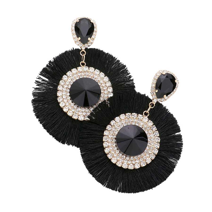 Black Teardrop Round Stone Accented Tassel Fringe Dangle Earrings, completed the appearance of elegance and royalty to drag the crowd's attention on special occasions. The beautifully crafted fringe design adds a gorgeous glow to any outfit, making you stand out and more confident.
