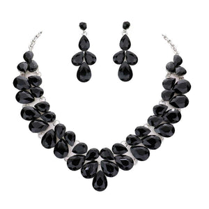 Black Teardrop Stone Cluster Evening Necklace, These gorgeous Stone pieces will show your class in any special occasion. The elegance of these Stone goes unmatched, great for wearing at a party! stunning jewelry set will sparkle all night long making you shine out like a diamond. perfect for a night out or a black tie party. Awesome gift for  Birthday, Anniversary, Prom, Mother's Day Gift, Sweet 16, Wedding, Bridesmaid.